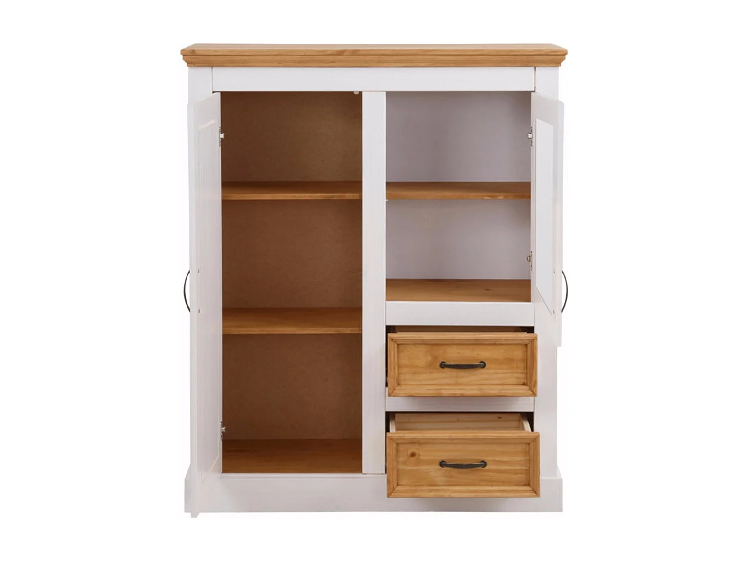 Selma|Buffet avec 2 portes 2 tiroirs en pin teinté blanc