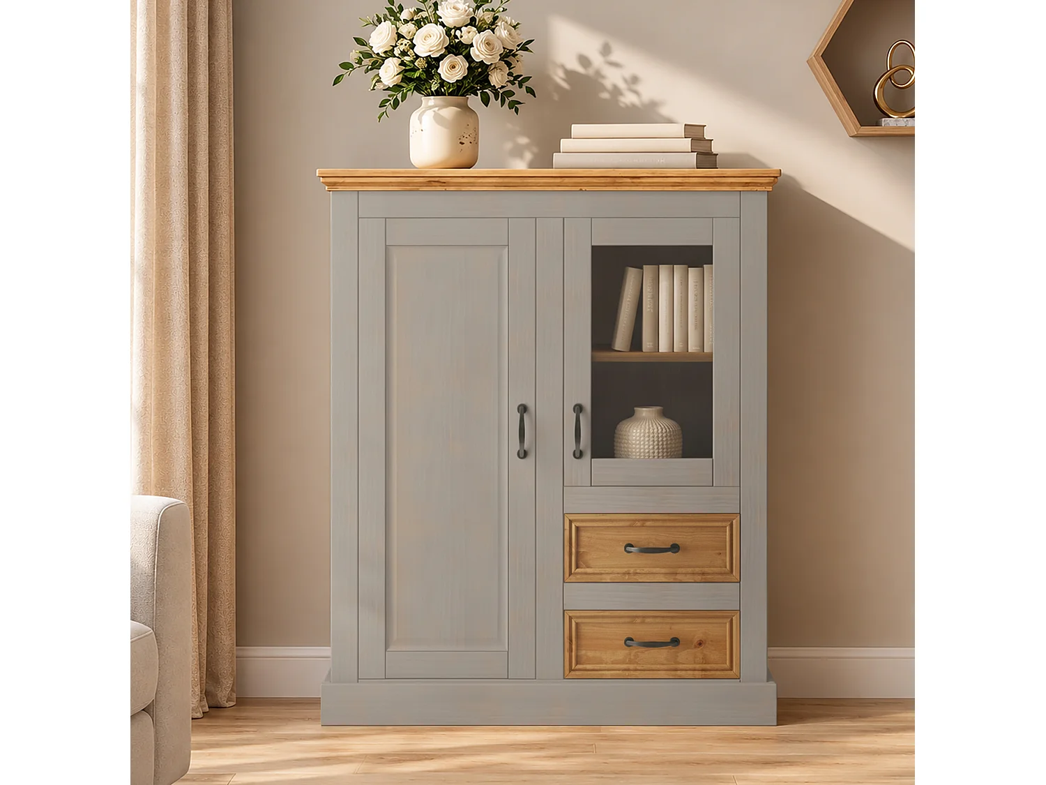 Selma|Cabinet 1 Glassdoor 1 Porte 2 Tiroirs