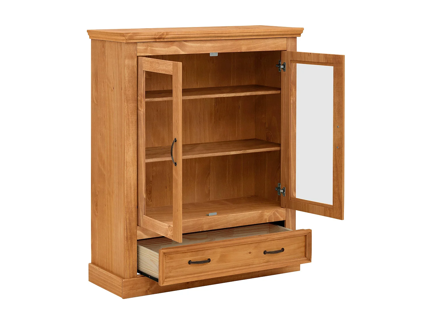 Selma|Vitrine avec 2 portes et 1 tiroir en pin
