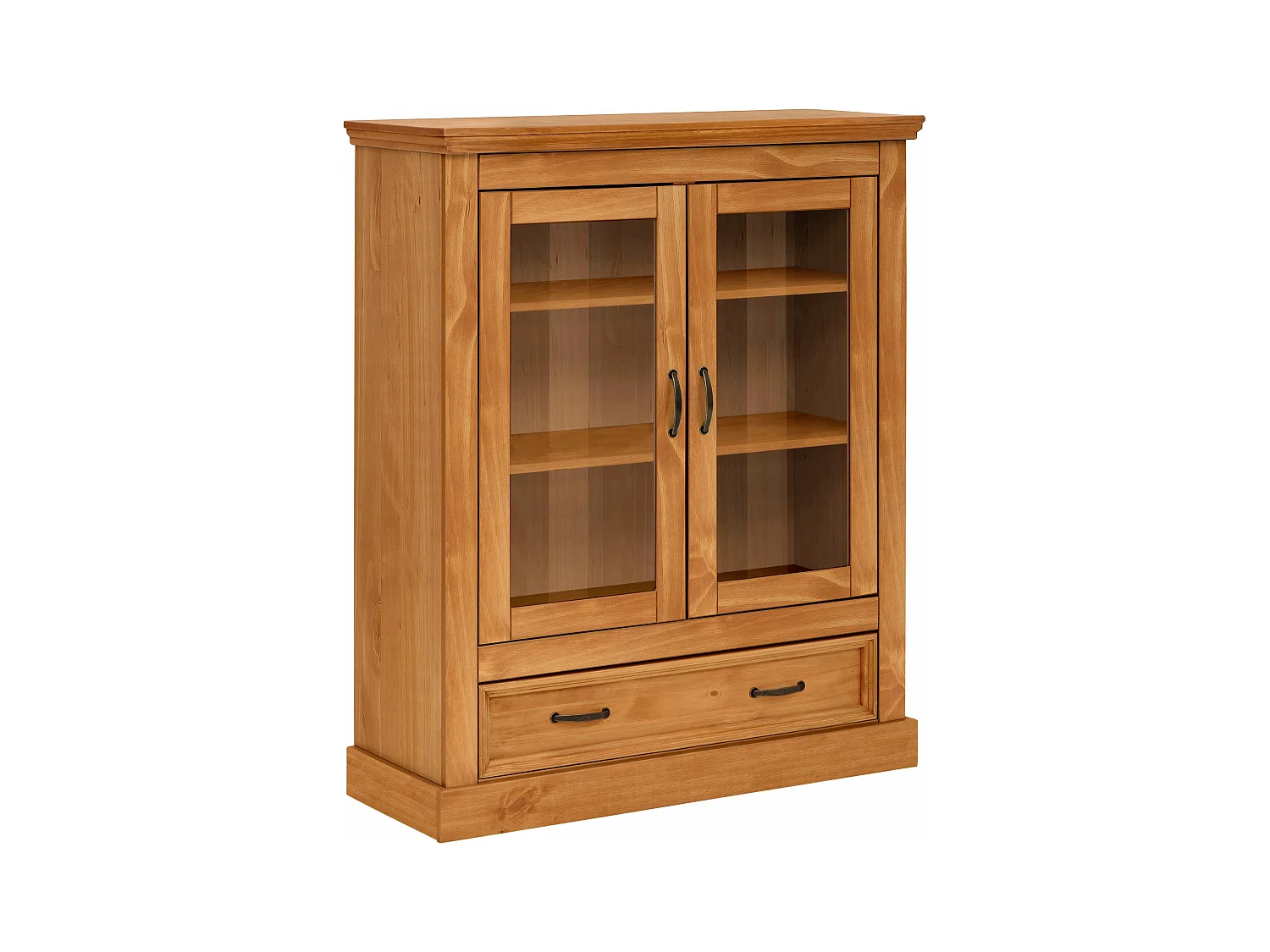Selma|Vitrine avec 2 portes et 1 tiroir en pin