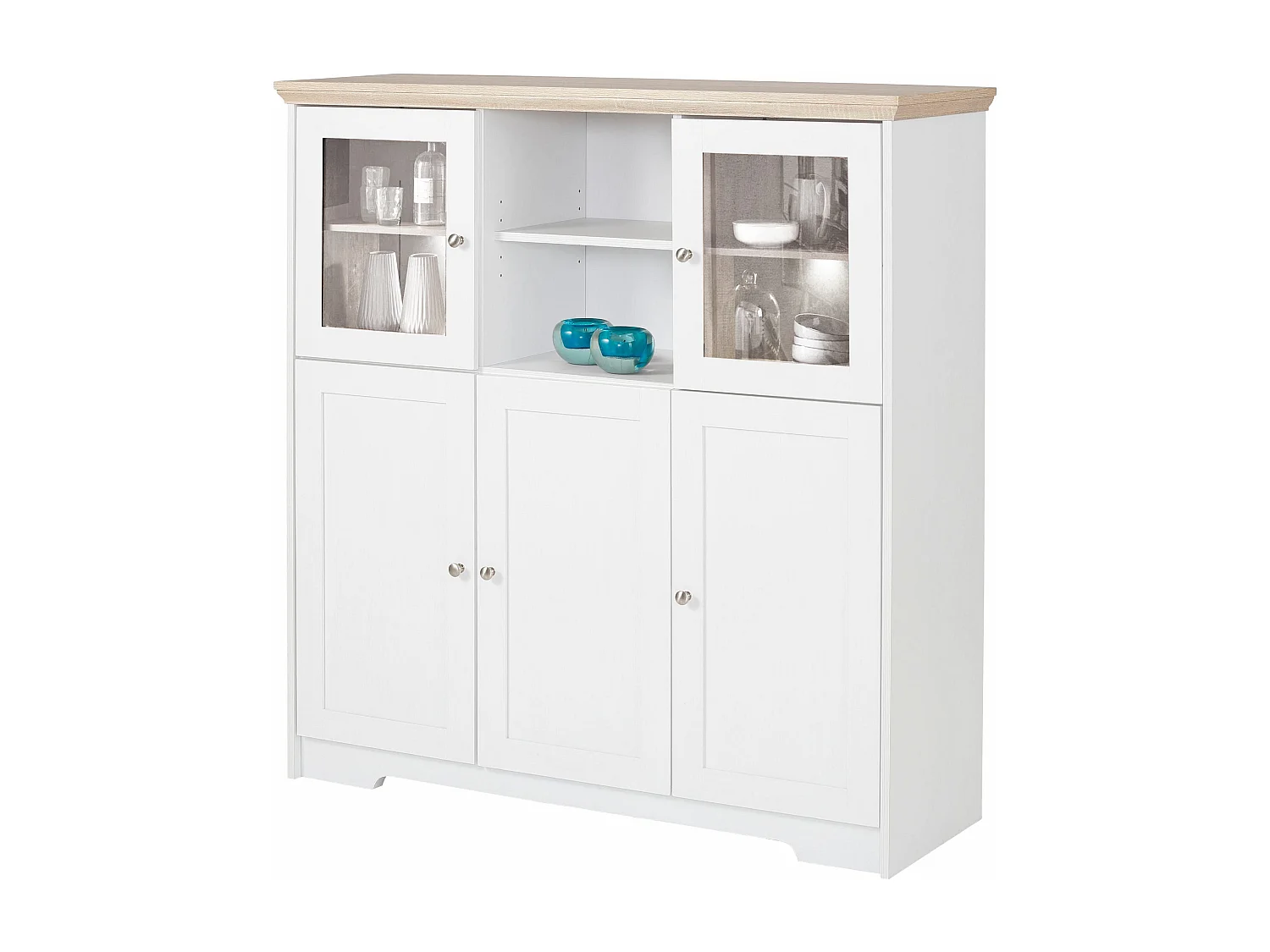 Nanna|Buffet haut avec 5 portes effet chêne blanc