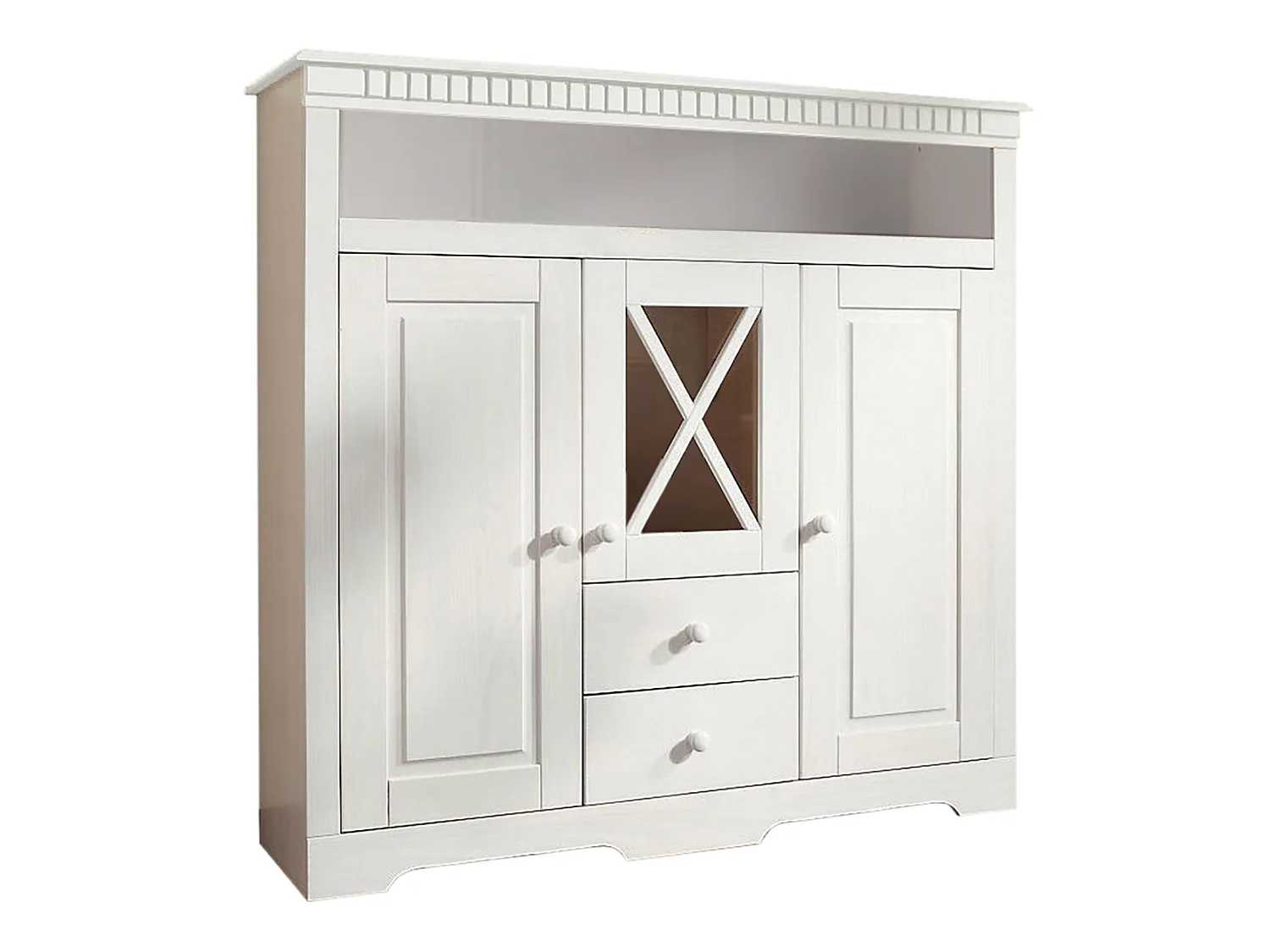 Lisa|Buffet avec 3 portes 2 tiroirs en pin teinté blanc