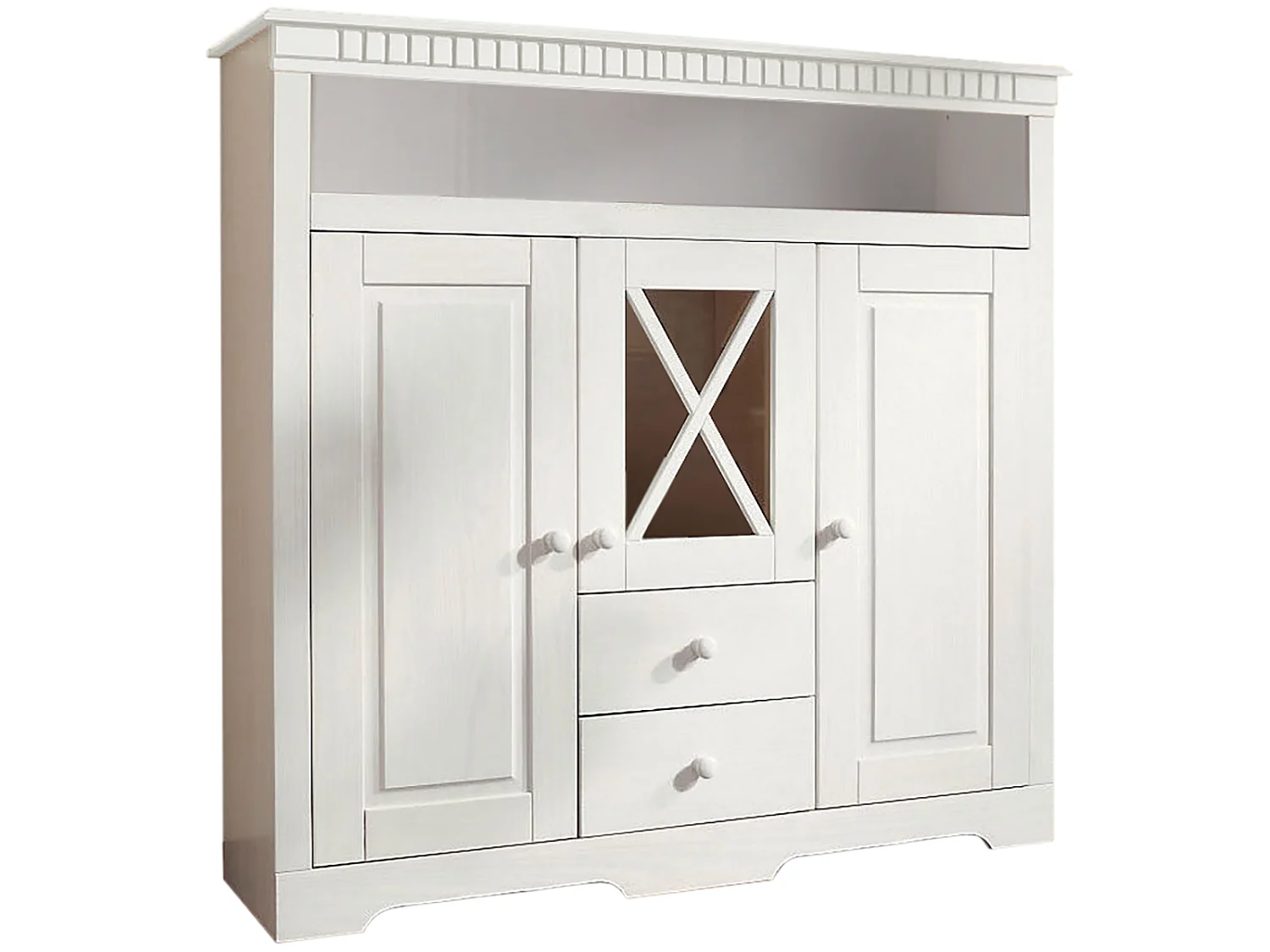 Lisa|Buffet avec 3 portes 2 tiroirs en pin teinté blanc