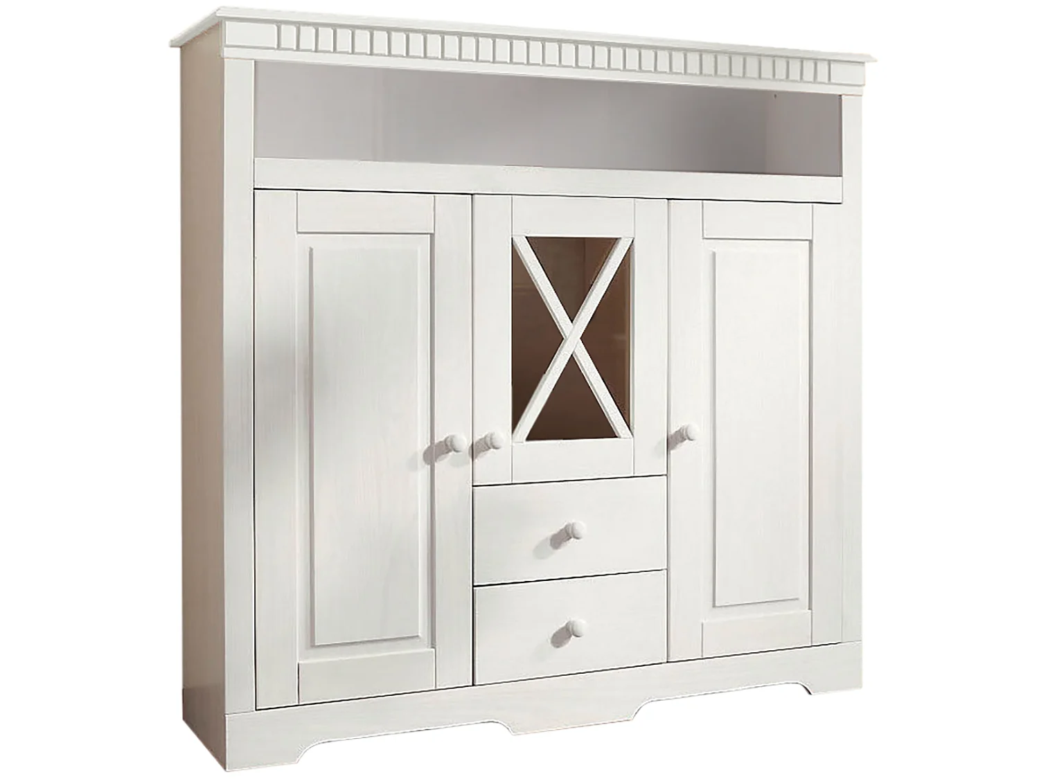 Lisa|Buffet avec 3 portes 2 tiroirs en pin teinté blanc