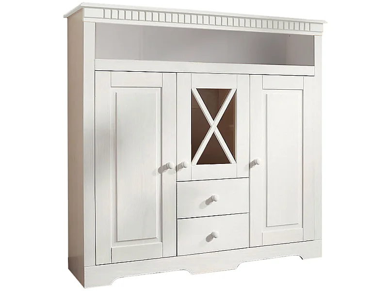 Lisa|Buffet avec 3 portes 2 tiroirs en pin teinté blanc