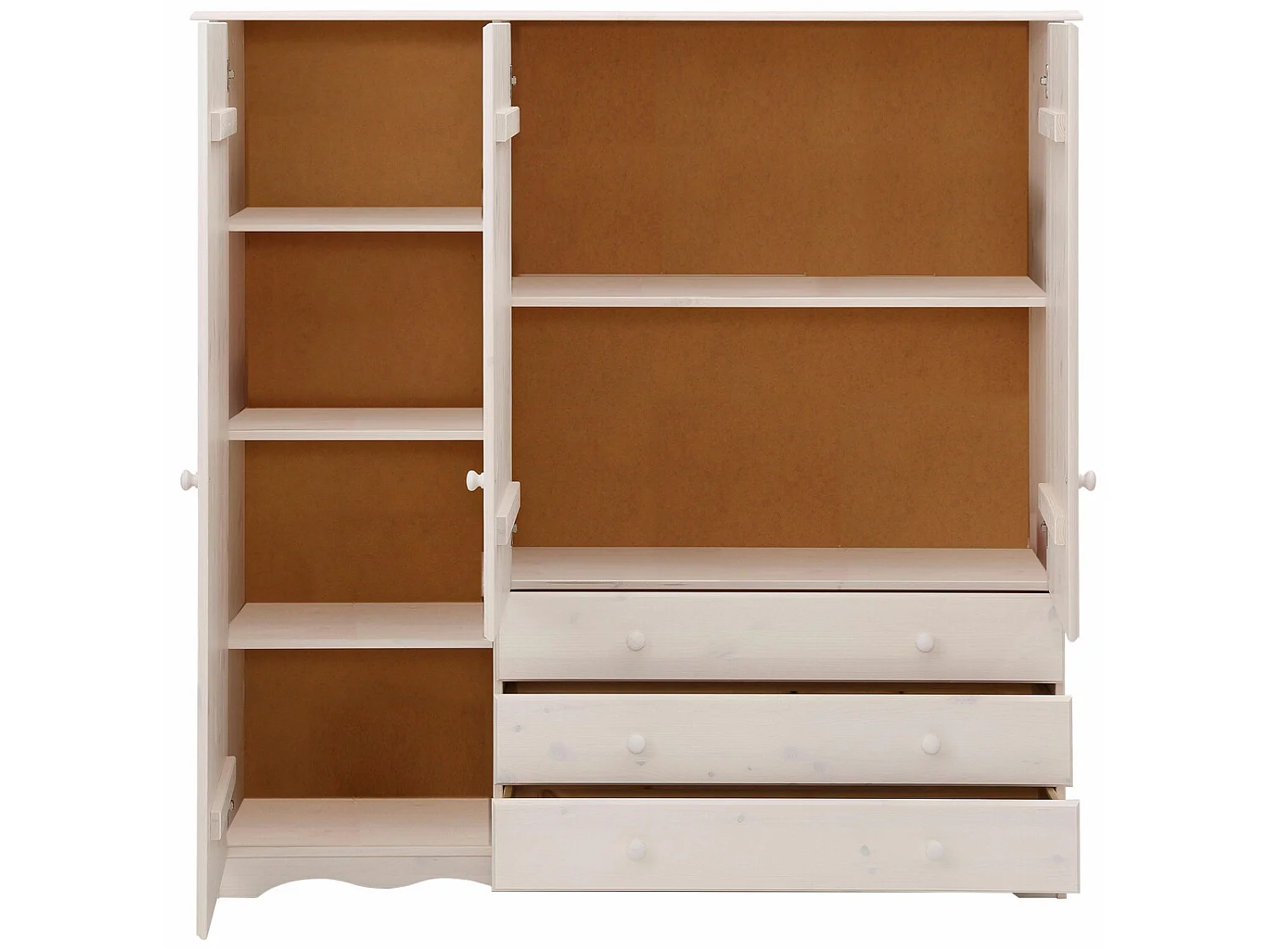 Minik|Armoire avec 3 portes et 3 tiroirs en pin blanc