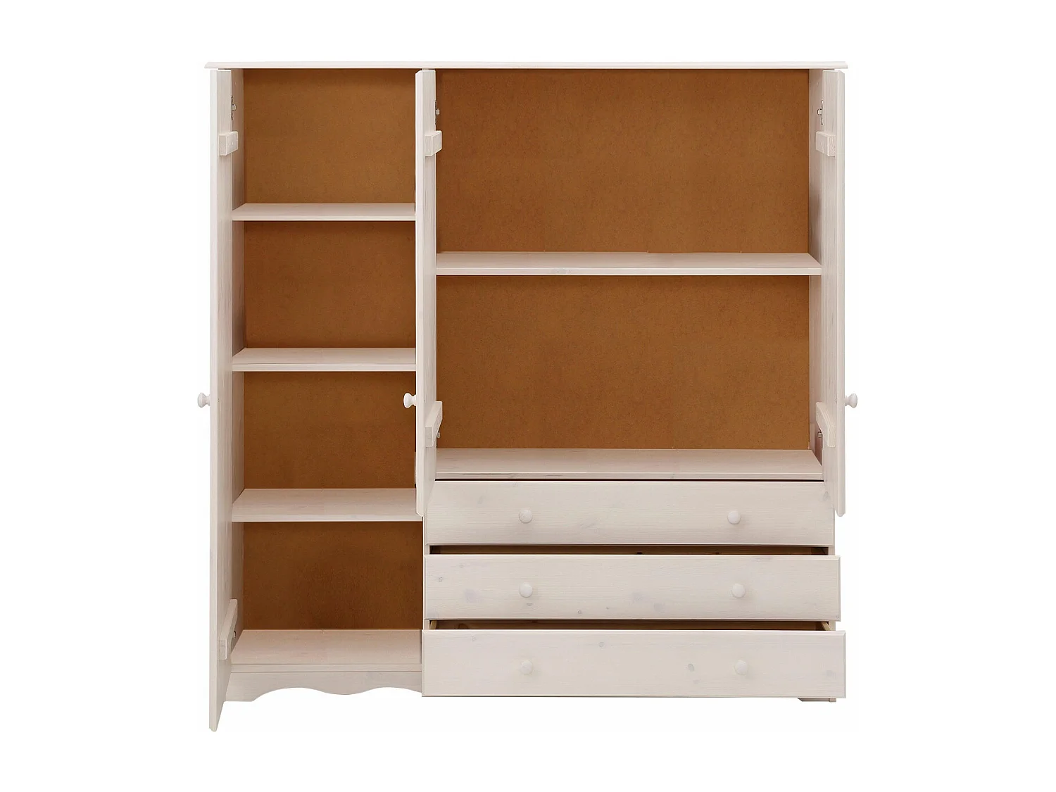 Minik|Armoire avec 3 portes et 3 tiroirs en pin blanc