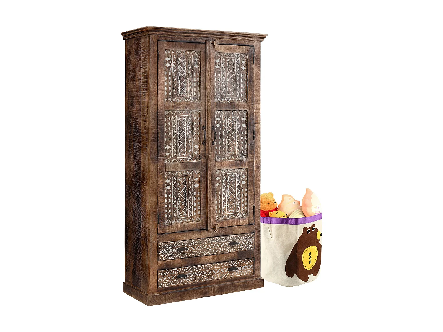 Maneesh Kast 2 Deuren 2 Laden Bruin Crème