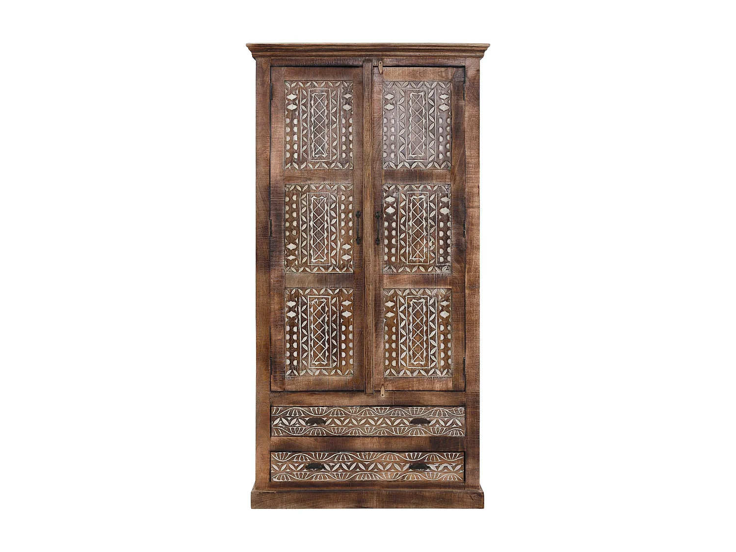Maneesh|Armoire 2 portes 2 tiroirs Crème brune