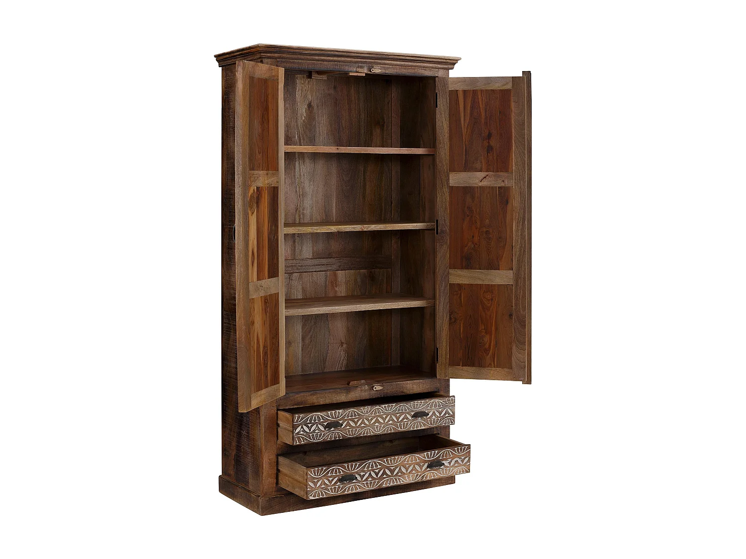 Maneesh|Armoire 2 portes 2 tiroirs Crème brune