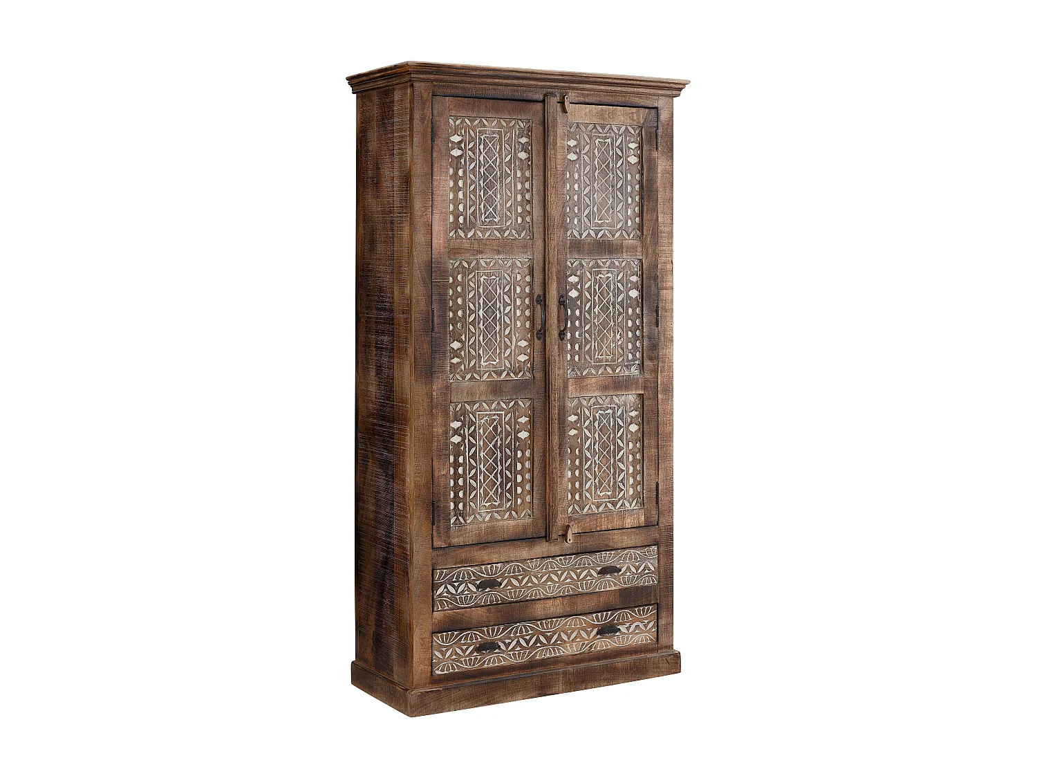 Maneesh|Armoire 2 portes 2 tiroirs Crème brune