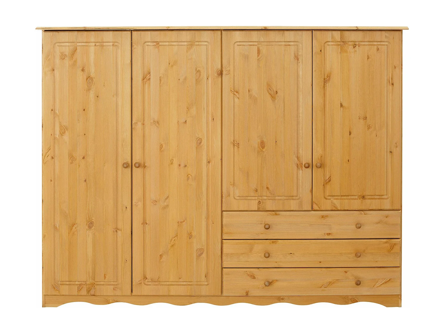 Minik|Armoire avec 4 portes et 3 tiroirs en pin naturel