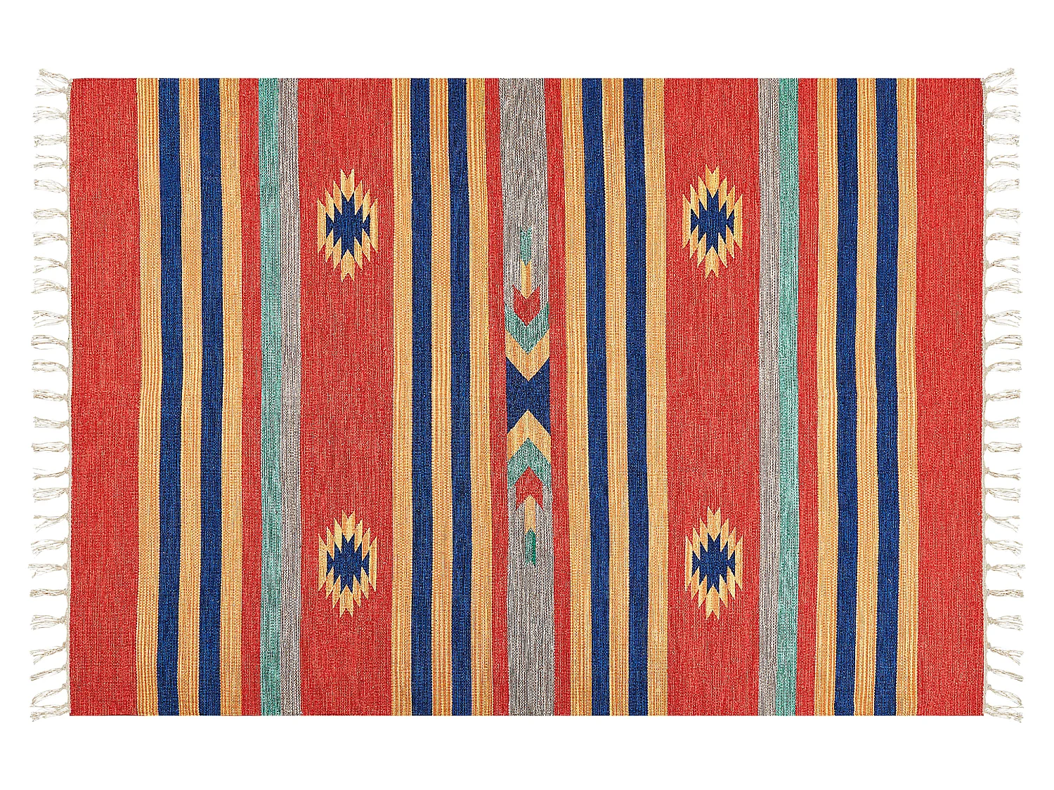 Alfombra kilim de algodón azul/rojo/naranja 140 x 200 cm HATIS
