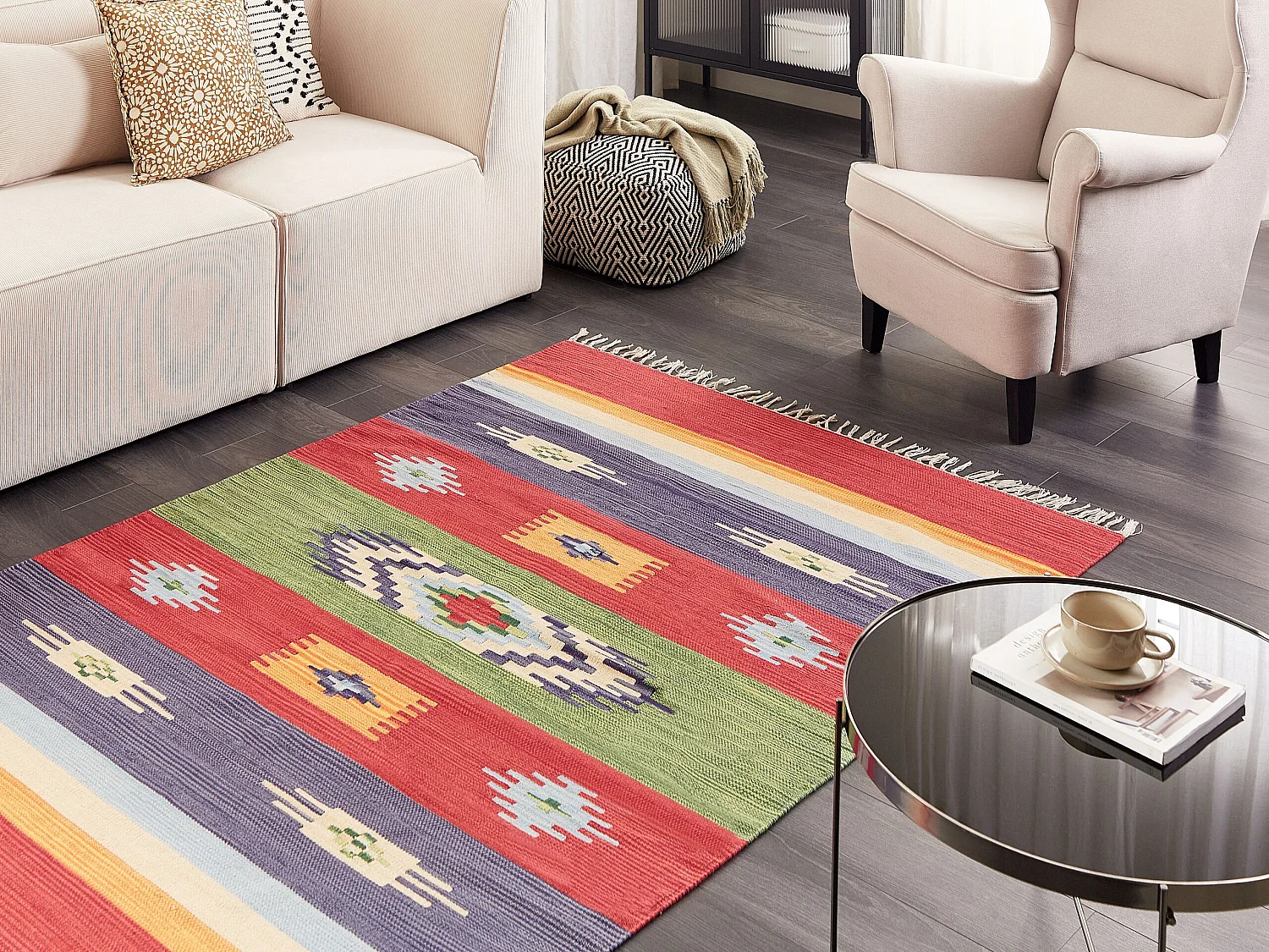 Rug KAMARIS Multicolour 140 x 200 cm Cotton Kilim