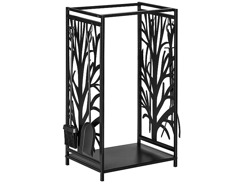 Estante para leña negro 46x30x70 cm HOMCOM