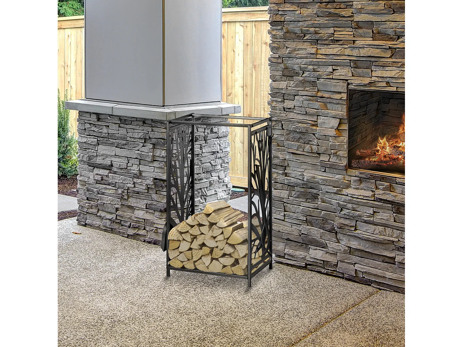 Estante para leña negro 46x30x70 cm HOMCOM