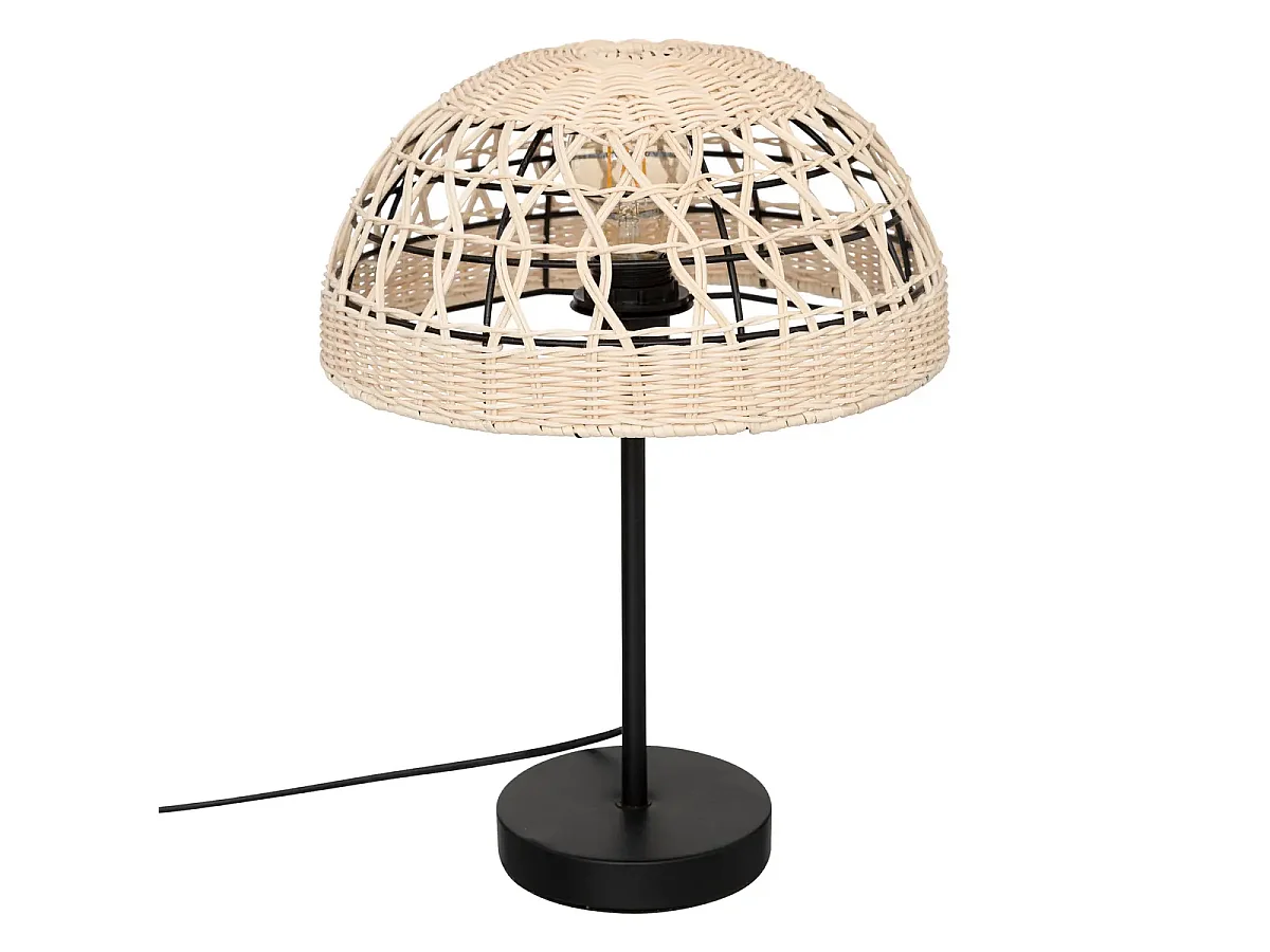 Lampe à poser, lampadaire droit en osier/métal coloris beige - D. 30 x H. 41.5 cm