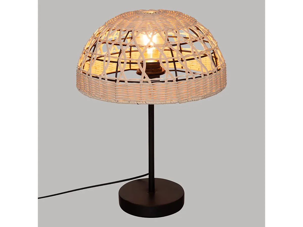 Lampe à poser, lampadaire droit en osier/métal coloris beige - D. 30 x H. 41.5 cm