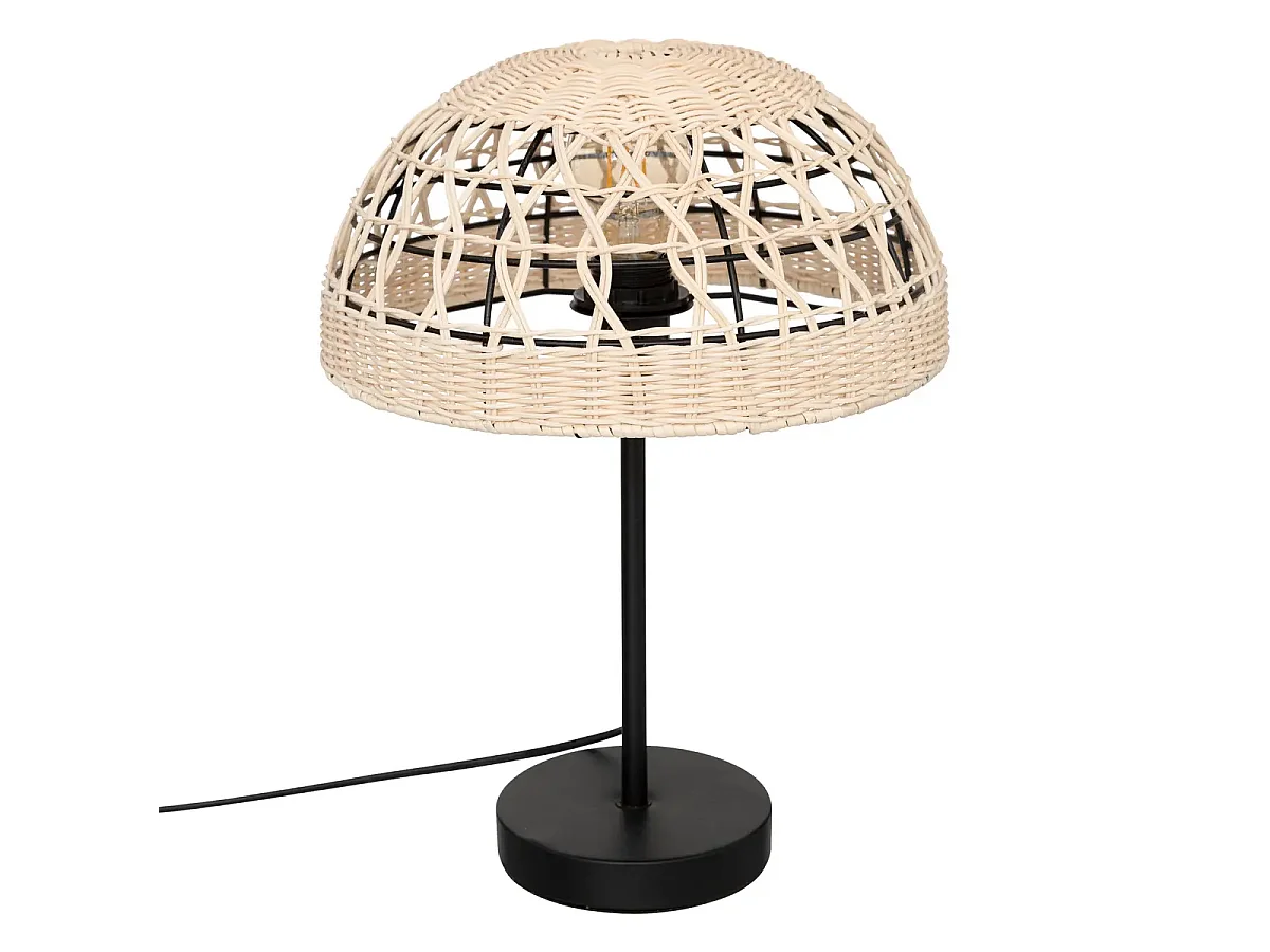 Lampe à poser, lampadaire droit en osier/métal coloris beige - D. 30 x H. 41.5 cm