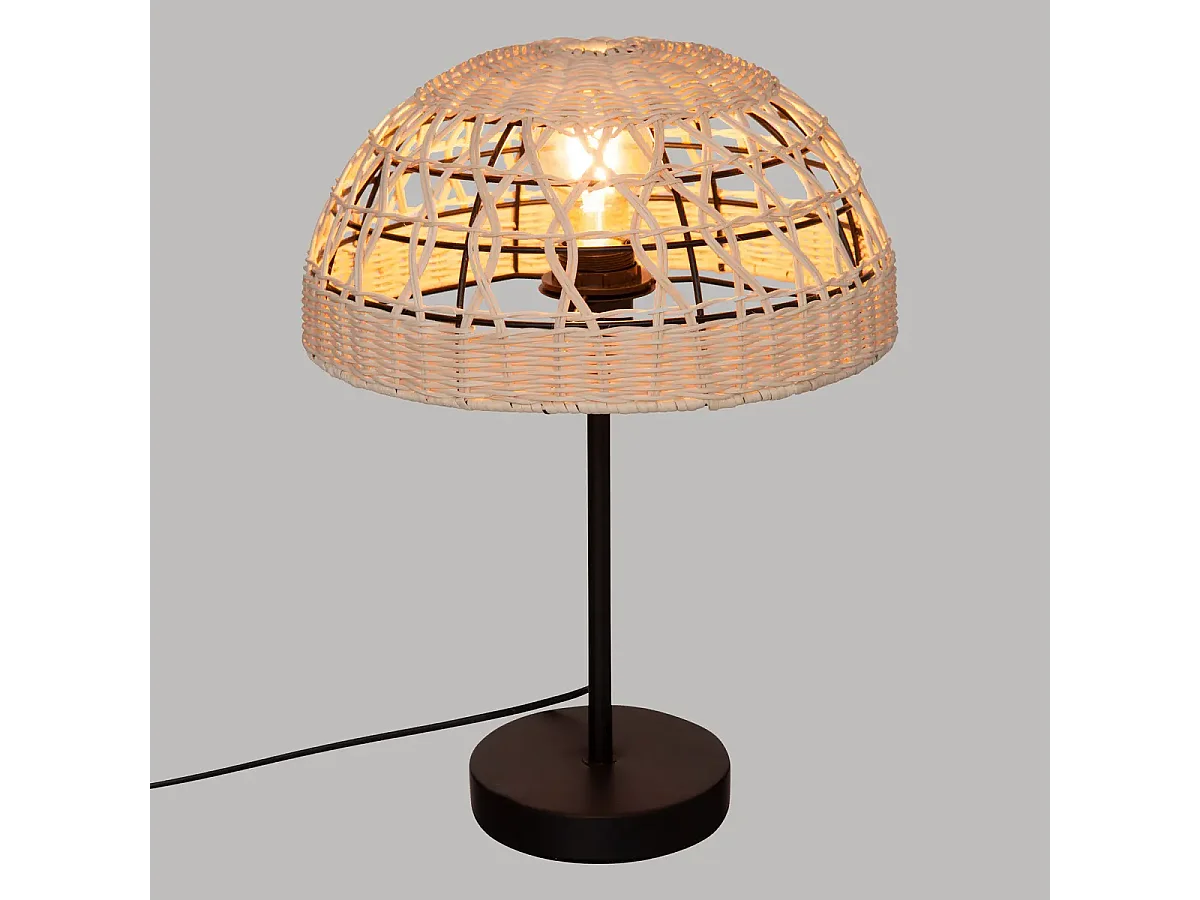 Lampe à poser, lampadaire droit en osier/métal coloris beige - D. 30 x H. 41.5 cm