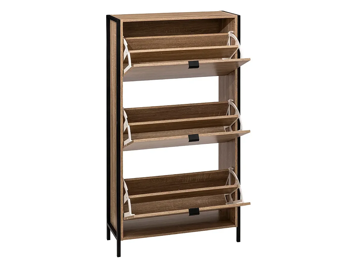 Meuble à chaussures, range chaussures en panneaux de particules/métal coloris naturel