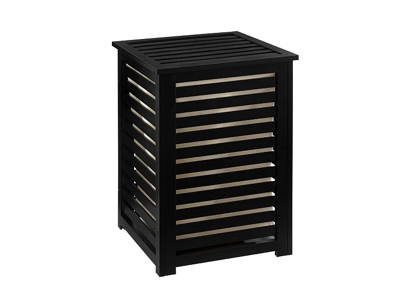 Panier à linge avec couvercle en bois coloris noir - L. 40 x P. 38 x H. 58 cm