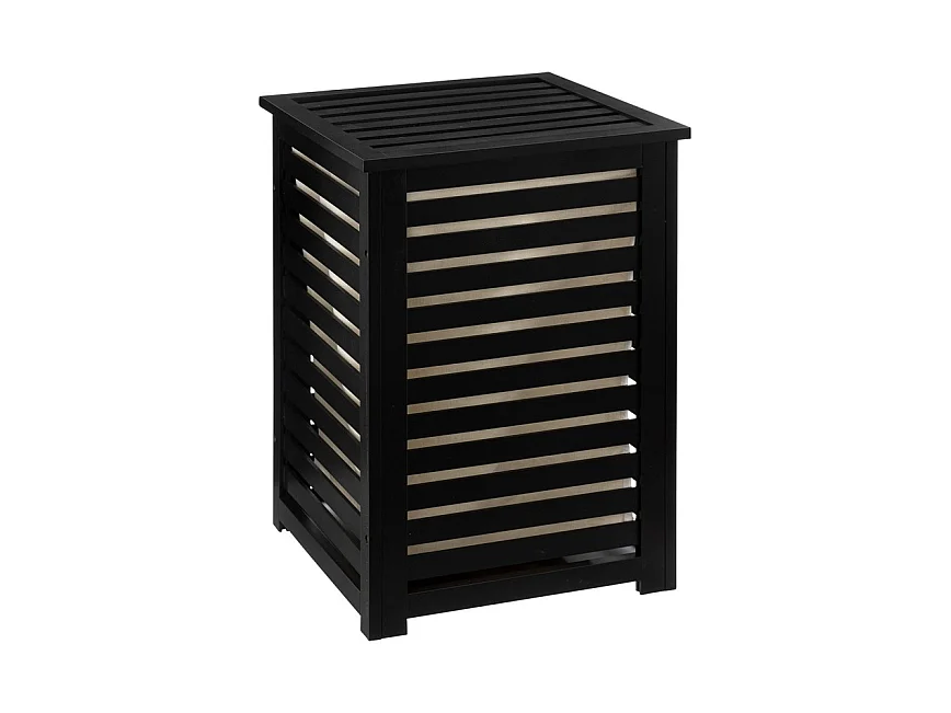 Panier à linge avec couvercle en bois coloris noir - L. 40 x P. 38 x H. 58 cm