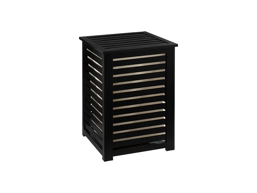 Panier à linge avec couvercle en bois coloris noir - L. 40 x P. 38 x H. 58 cm