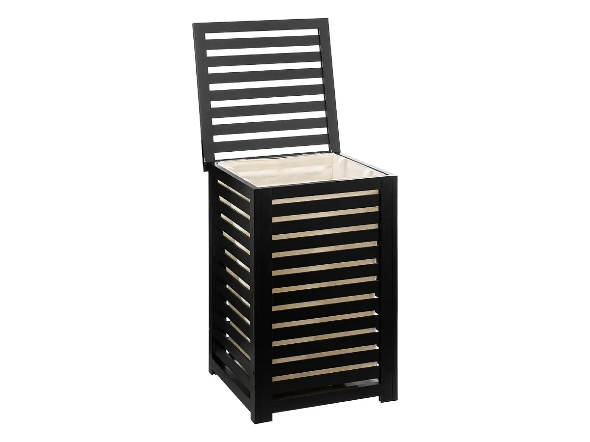 Panier à linge avec couvercle en bois coloris noir - L. 40 x P. 38 x H. 58 cm