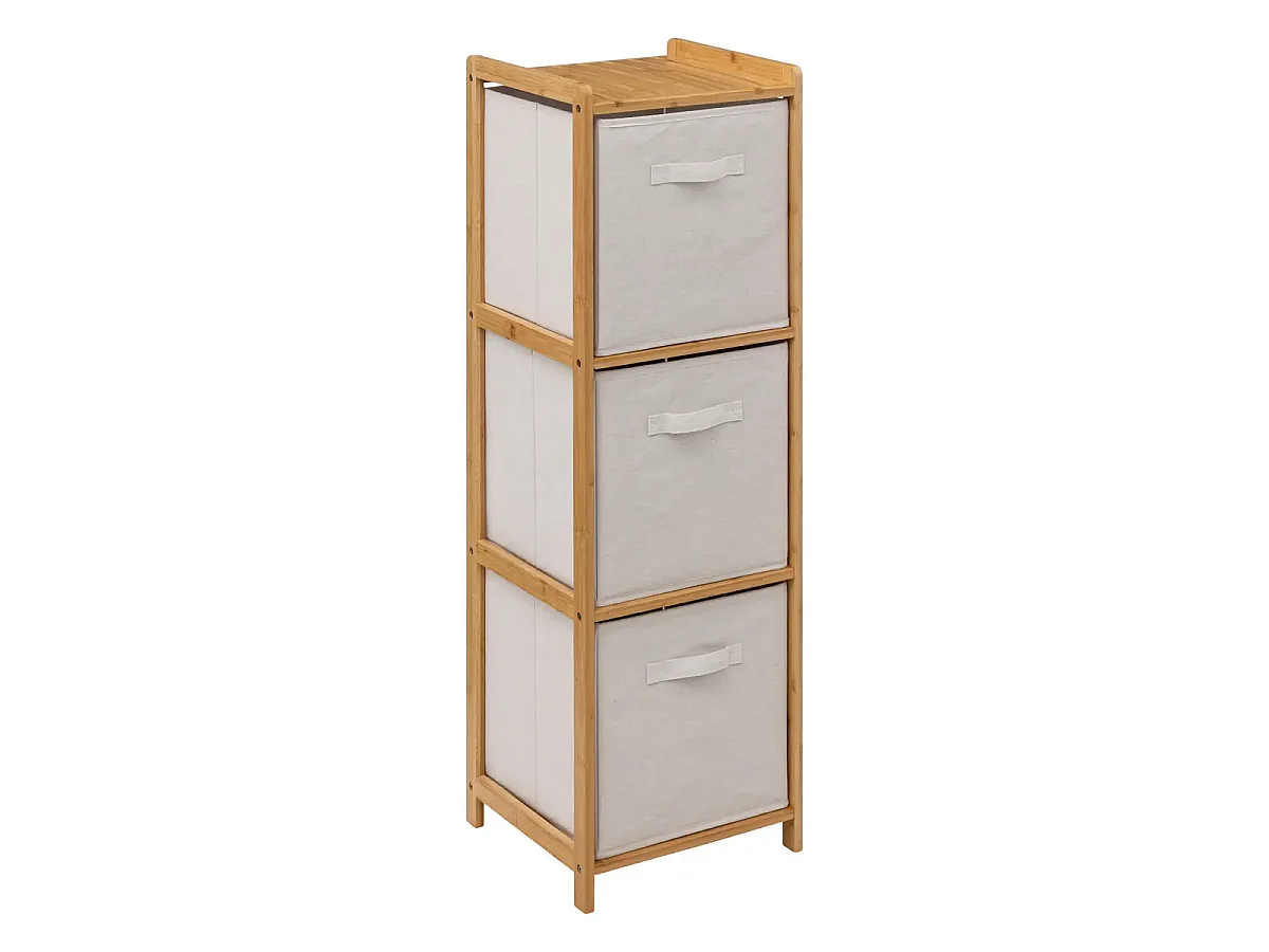 Etagère avec 3 tiroirs en polyester et bambou coloris lin/naturel
