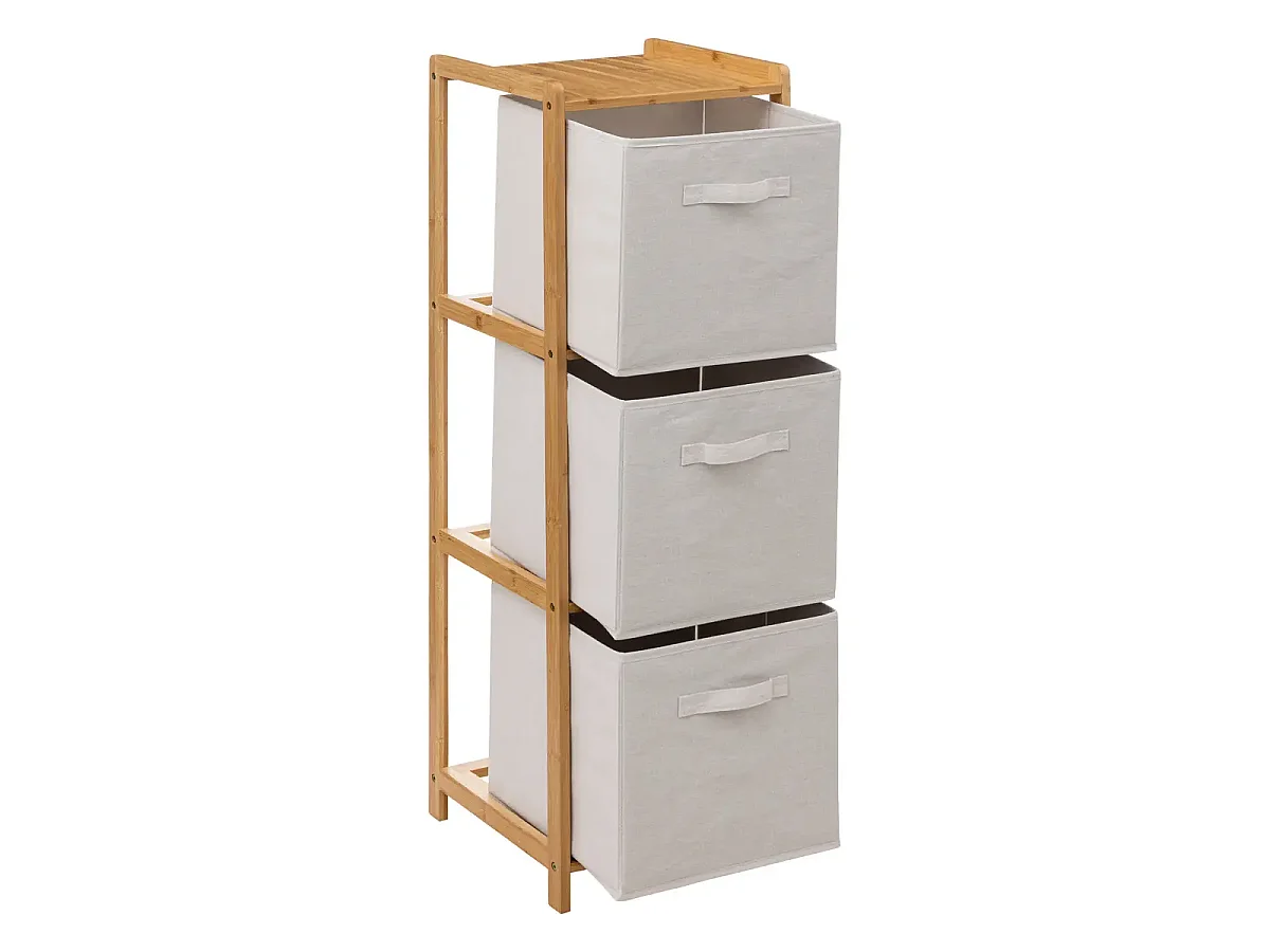 Etagère avec 3 tiroirs en polyester et bambou coloris lin/naturel