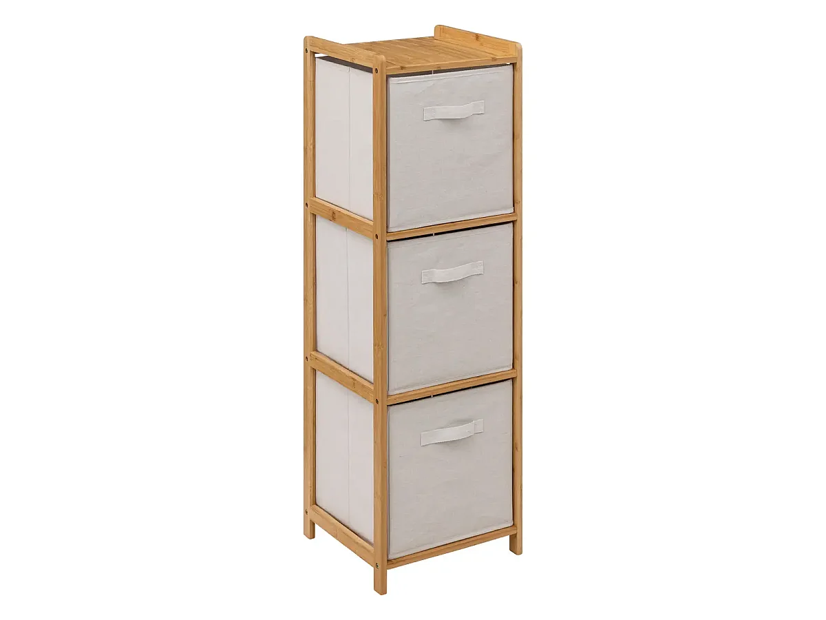 Etagère avec 3 tiroirs en polyester et bambou coloris lin/naturel