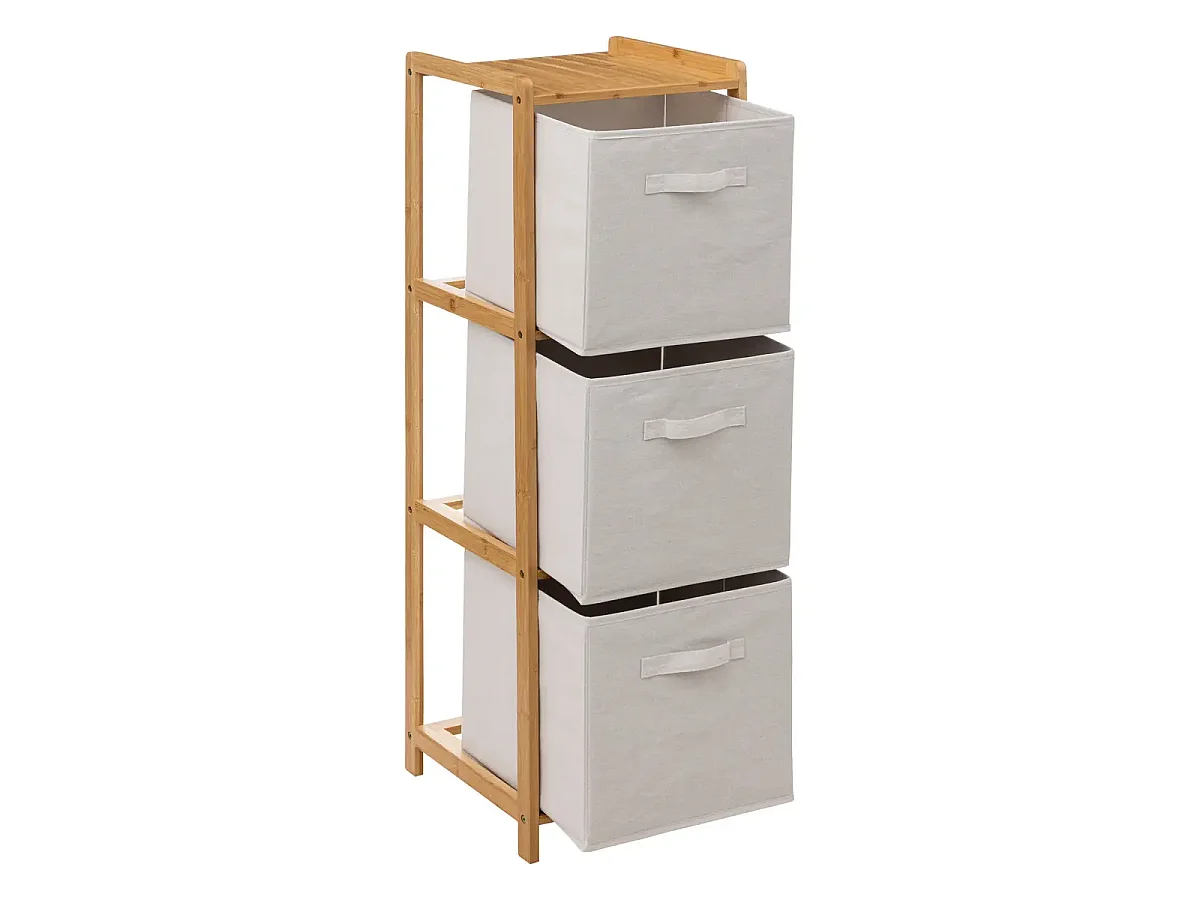 Etagère avec 3 tiroirs en polyester et bambou coloris lin/naturel