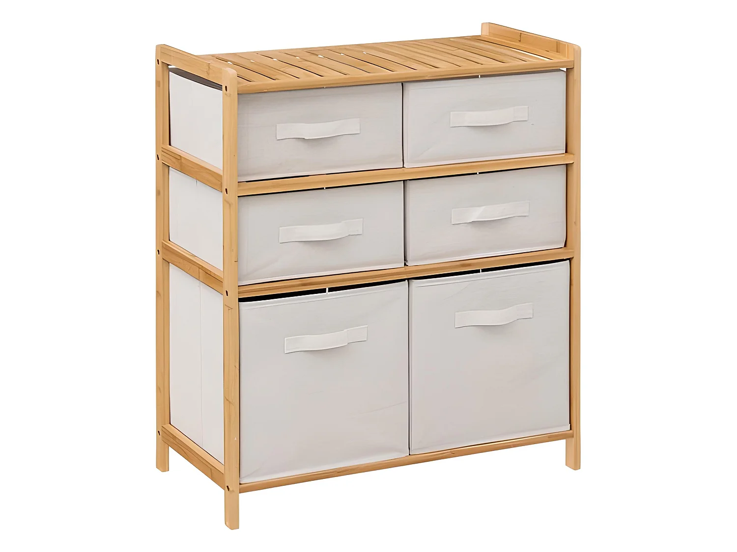 Etagère double avec 6 tiroirs en polyester/coton et bambou coloris lin/naturel