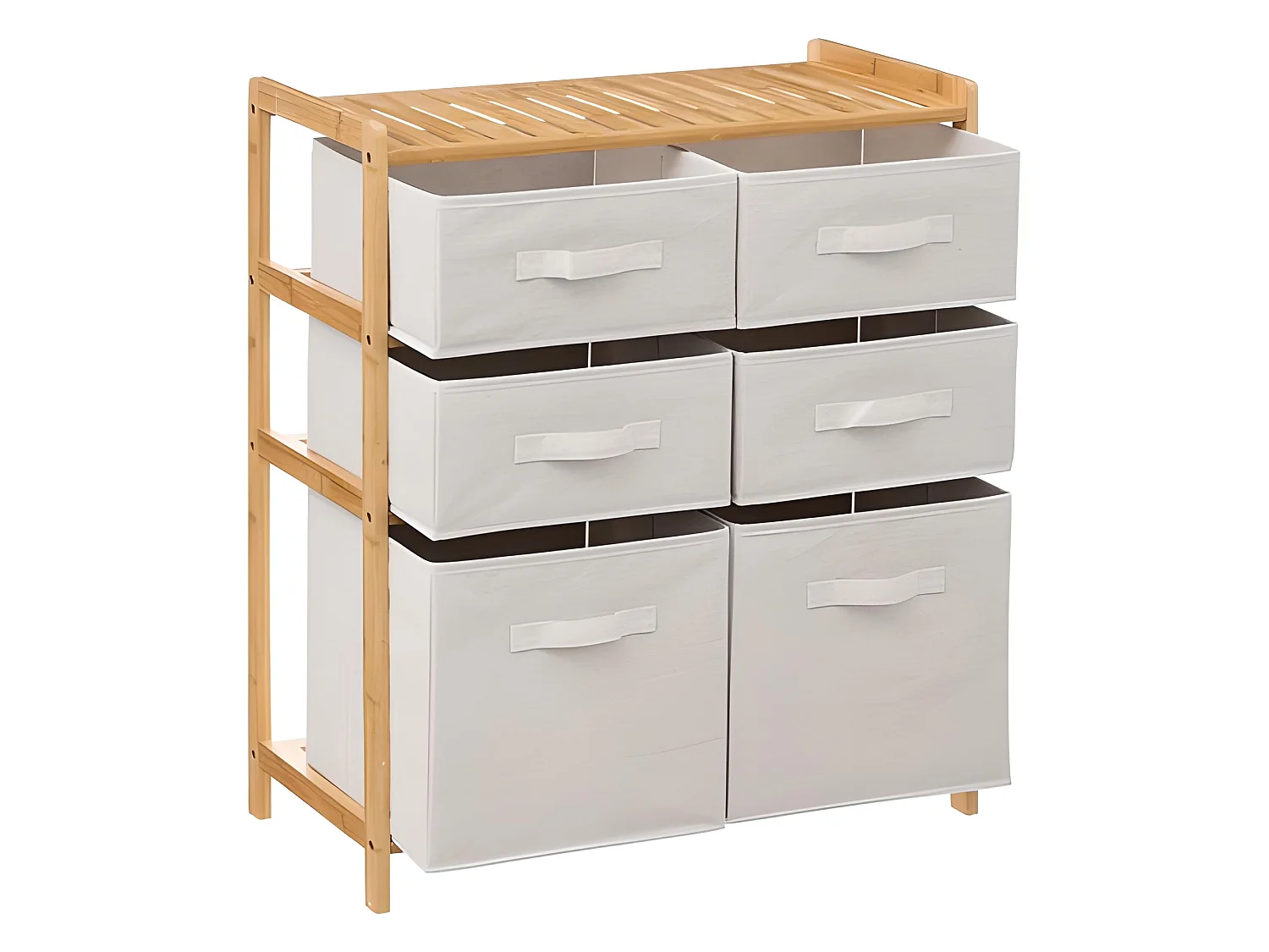 Etagère double avec 6 tiroirs en polyester/coton et bambou coloris lin/naturel
