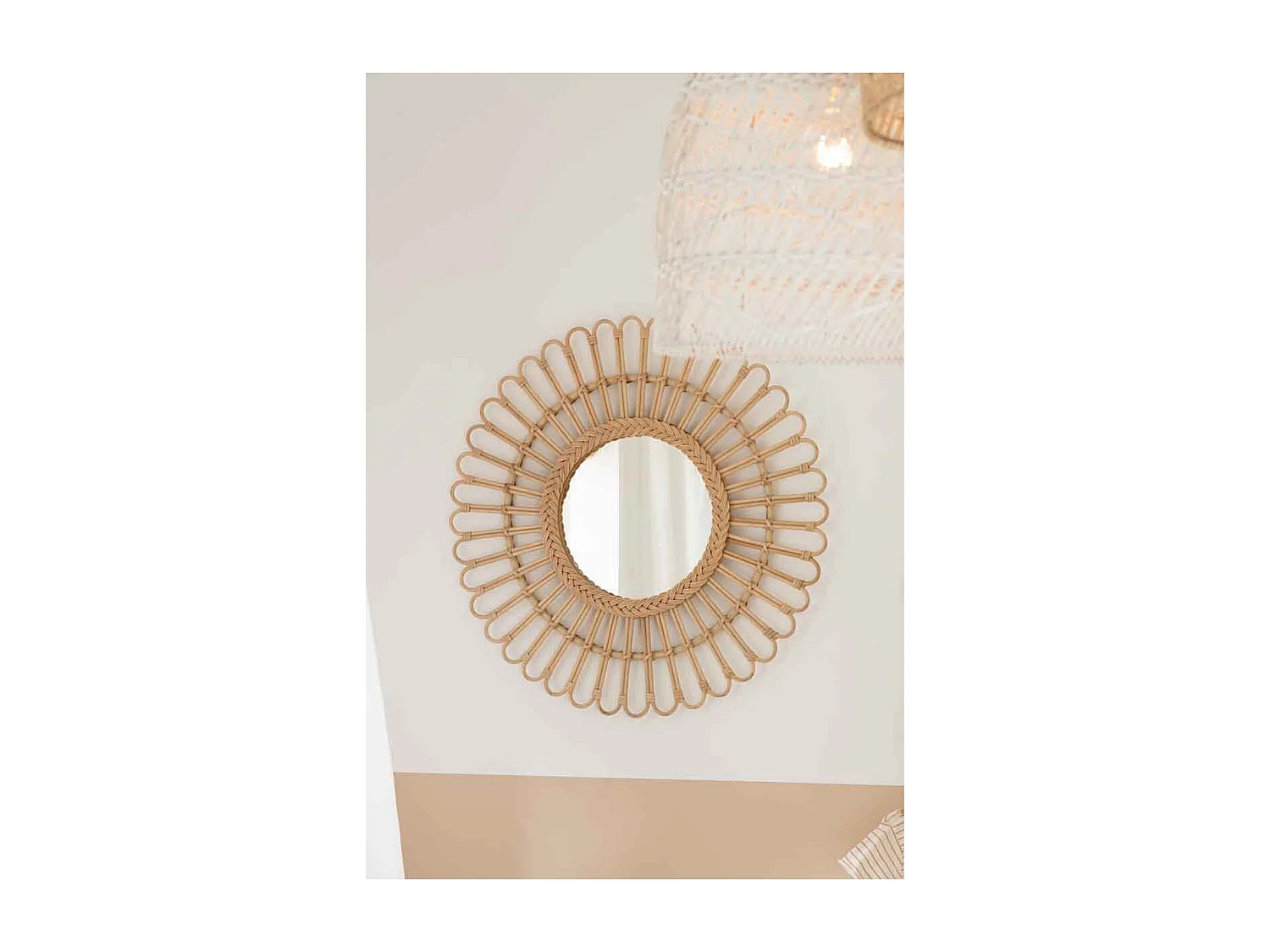 Miroir Mural Déco en Rotin "Ellen" 60cm Naturel