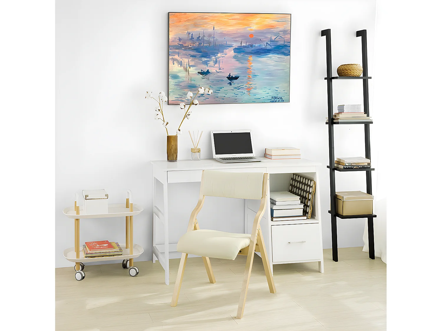 Chaise pliante en bois avec assise rembourrée, Chaise pliable pour Cuisine, Bureau FST40-W SoBuy