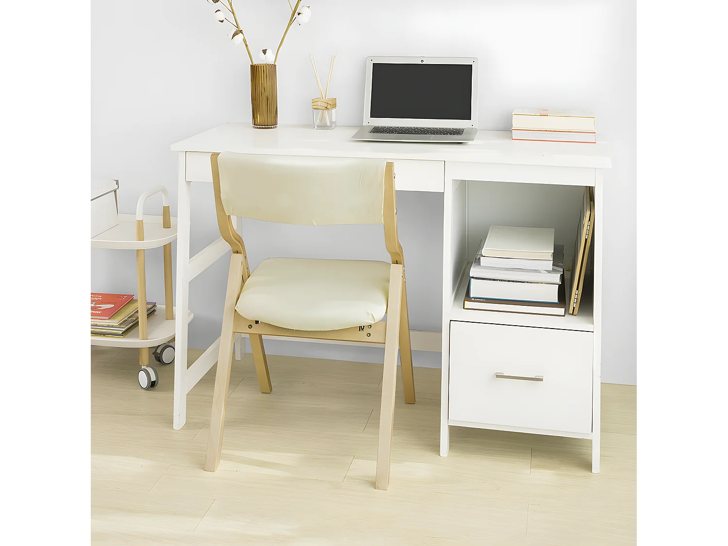 Chaise pliante en bois avec assise rembourrée, Chaise pliable pour Cuisine, Bureau FST40-W SoBuy