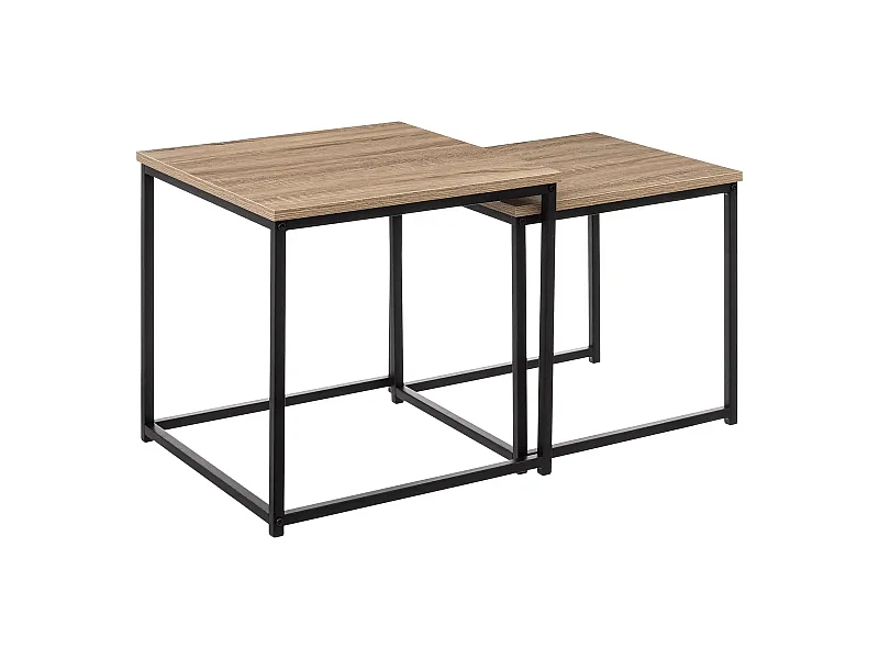 Set de 2 table carrée en MDF chêne et métal noir - L. 45 x P. 45 x H. 45 cm