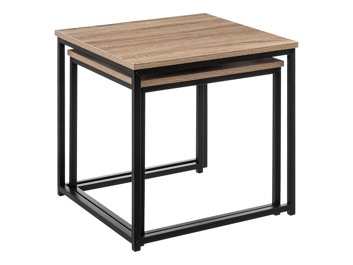 Set de 2 table carrée en MDF chêne et métal noir - L. 45 x P. 45 x H. 45 cm