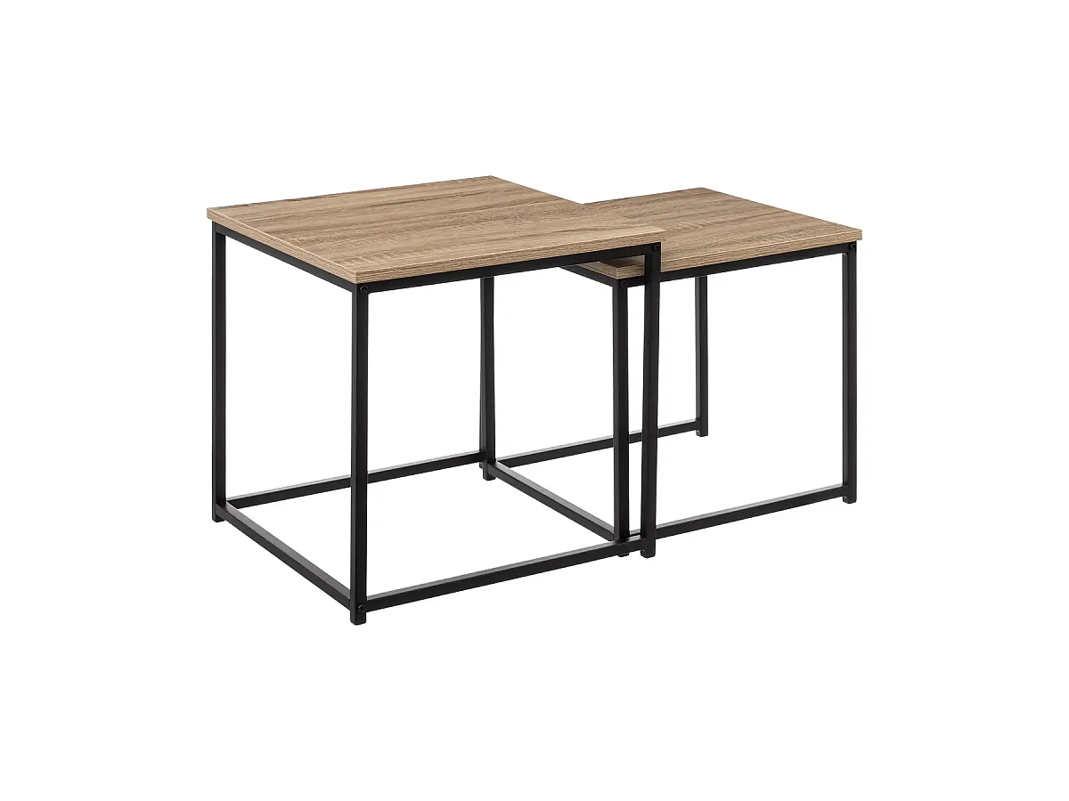 Set de 2 table carrée en MDF chêne et métal noir - L. 45 x P. 45 x H. 45 cm