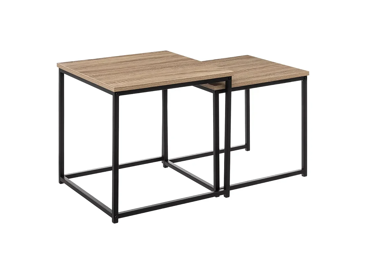 Set de 2 table carrée en MDF chêne et métal noir - L. 45 x P. 45 x H. 45 cm