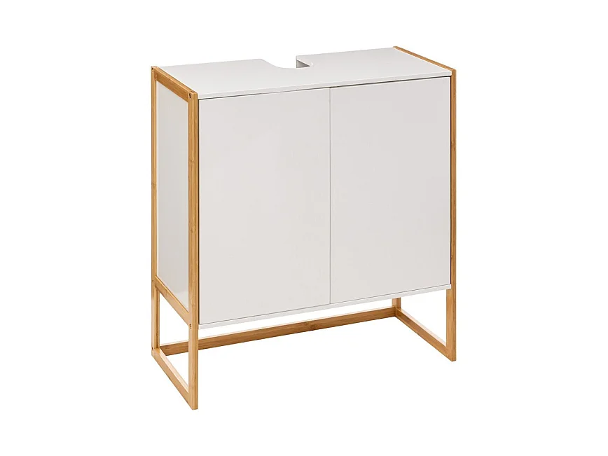 Meuble bas sous lavabo pour salle de bain en MDF coloris blanc / naturel