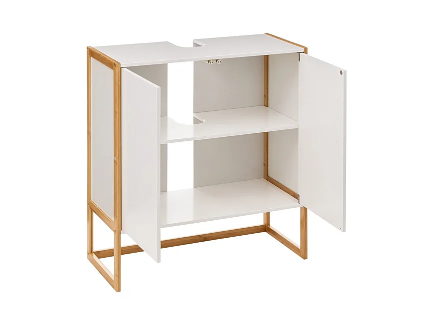 Meuble bas sous lavabo pour salle de bain en MDF coloris blanc / naturel