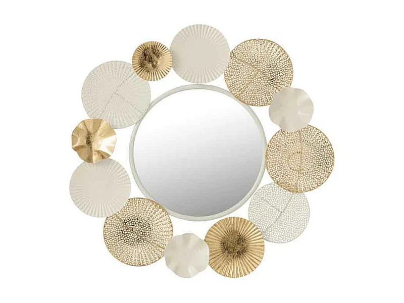 Miroir Mural Déco "Cercles Ronds" 67cm Blanc & Or