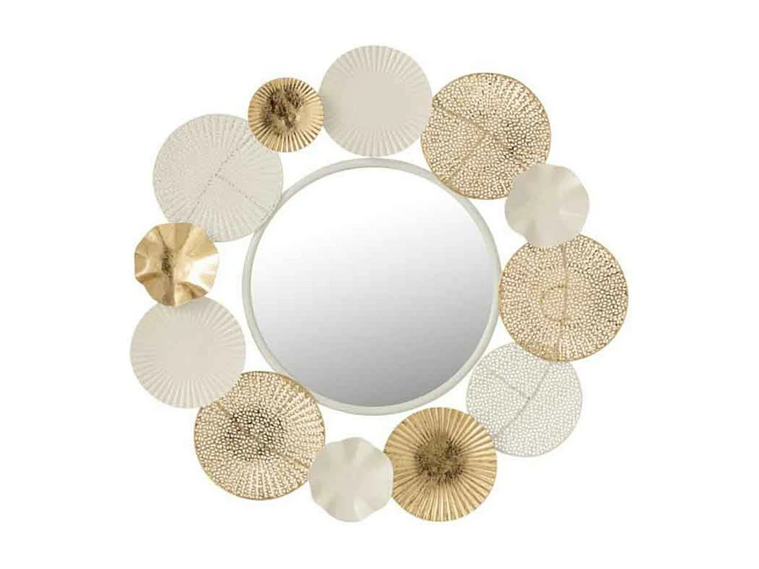 Miroir Mural Déco "Cercles Ronds" 67cm Blanc & Or