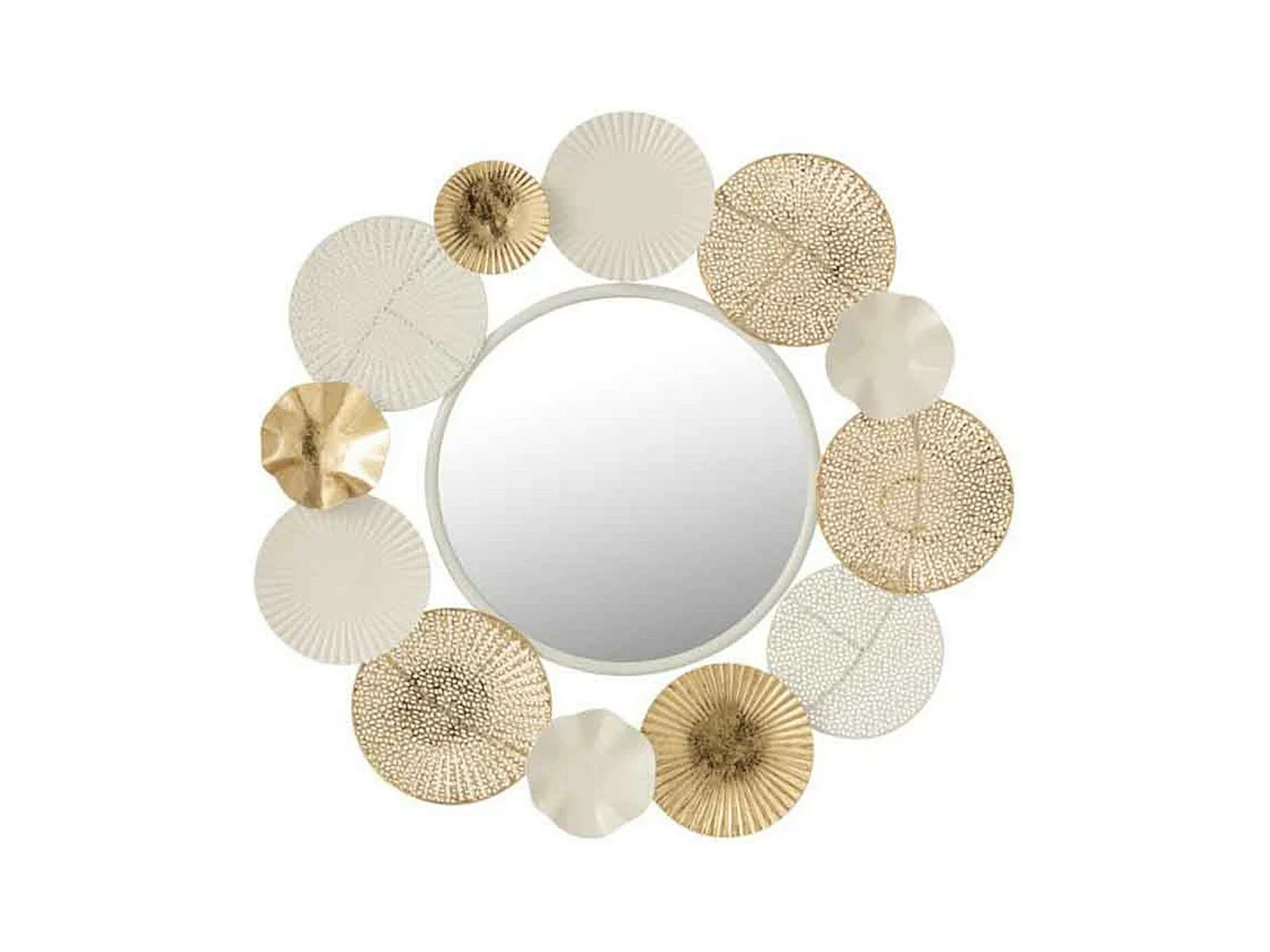 Miroir Mural Déco "Cercles Ronds" 67cm Blanc & Or