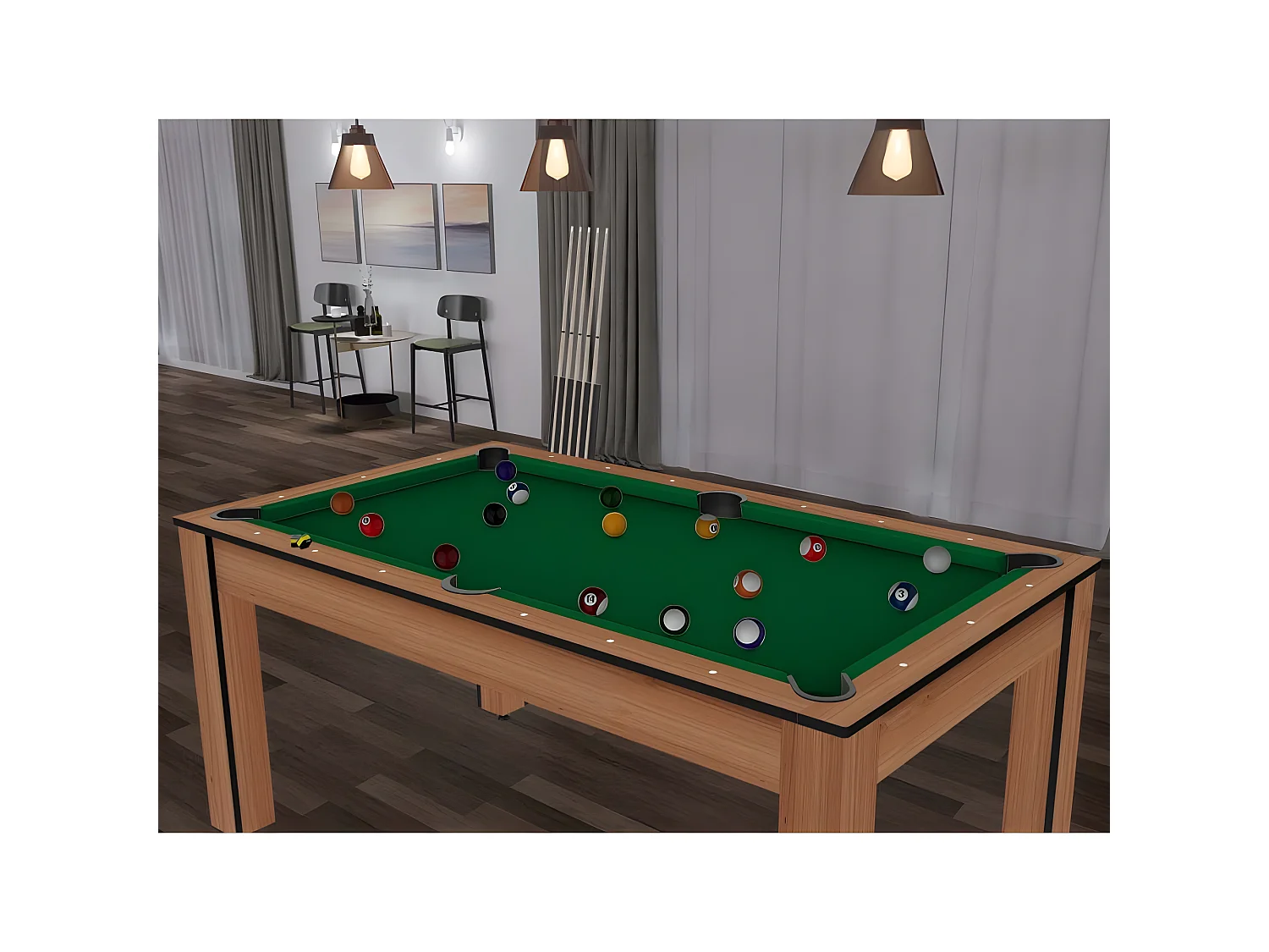 Billard convertible table 6 personnes Texas + pack accessoires Confort