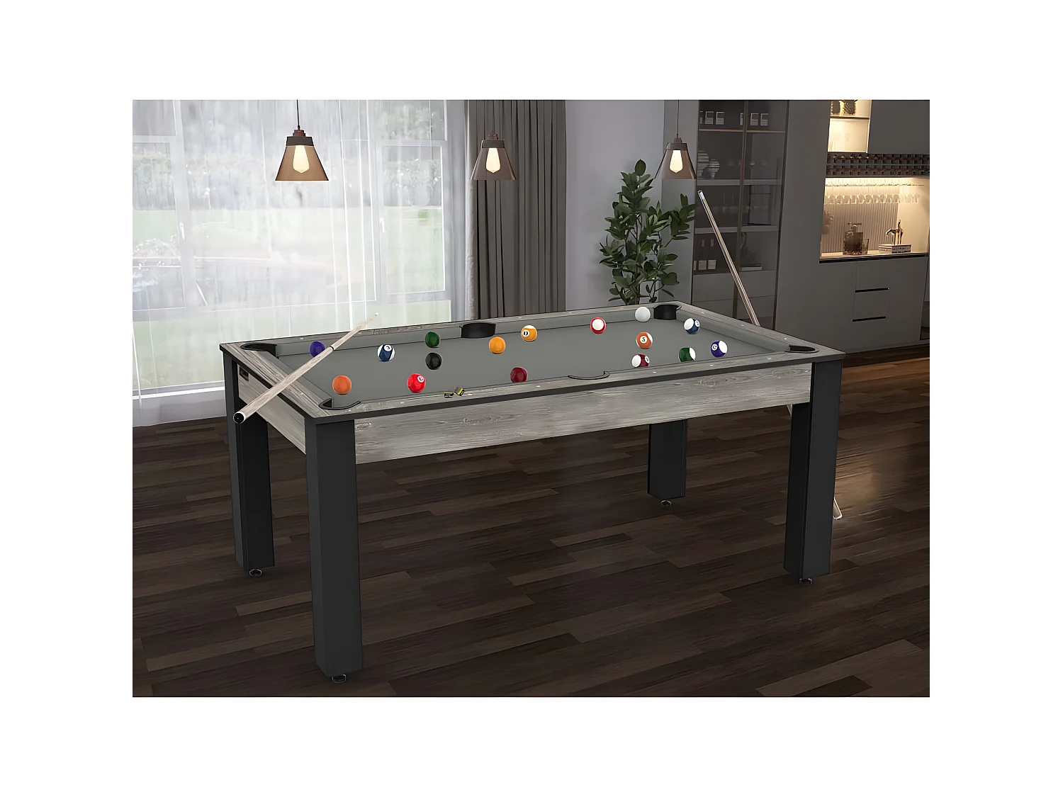 Billard convertible table 6 personnes Texas + plateau 2 en 1 dinatoire et Ping Pong