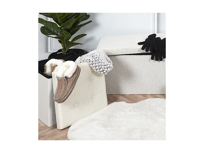 Coffre Pouf Pliable Tissu Beige